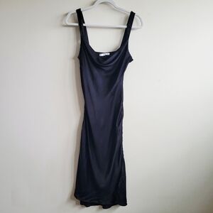 MNG Mango Black Satin Drape Slip Dress